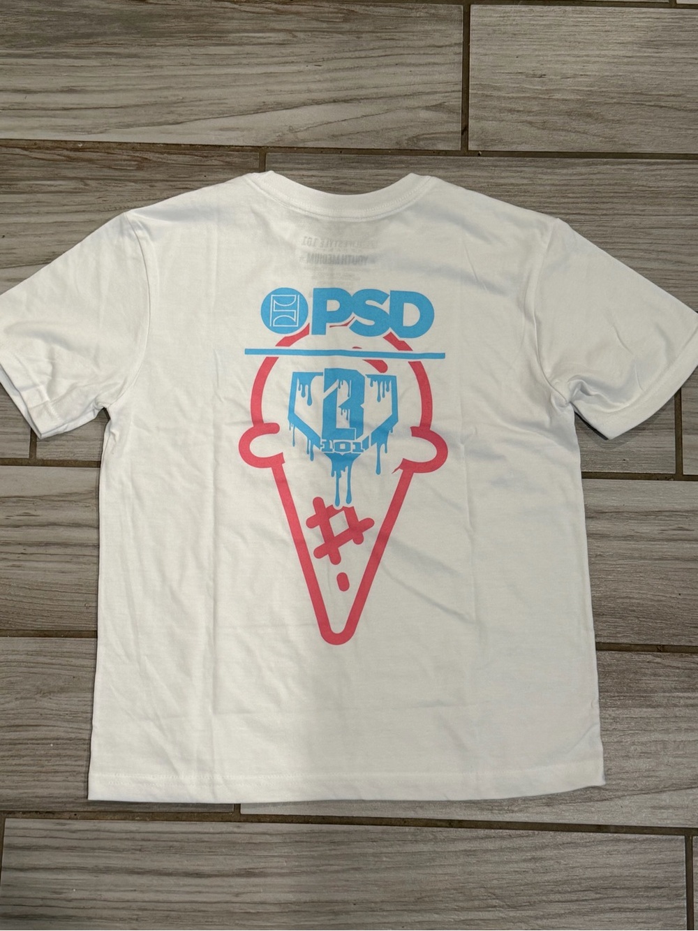 Baseball Lifestyle PSD White Short Sleeve Tee with Blue and Pink Ice Cream